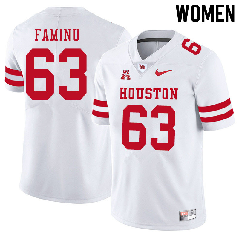 Women #63 James Faminu Houston Cougars College Football Jerseys Sale-White - Click Image to Close